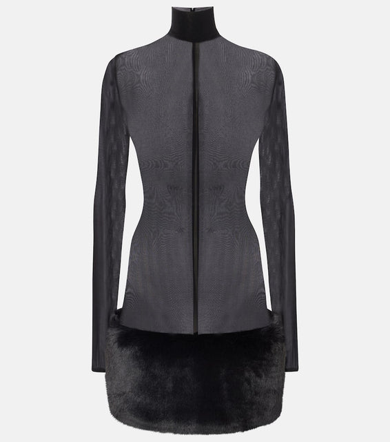 Magda Butrym Sheer faux fur-trimmed minidress