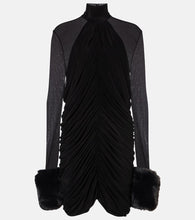 Magda Butrym Gathered faux fur-trimmed mesh minidress