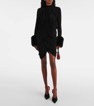 Magda Butrym Gathered faux fur-trimmed mesh minidress