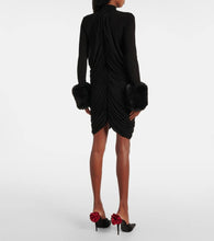 Magda Butrym Gathered faux fur-trimmed mesh minidress