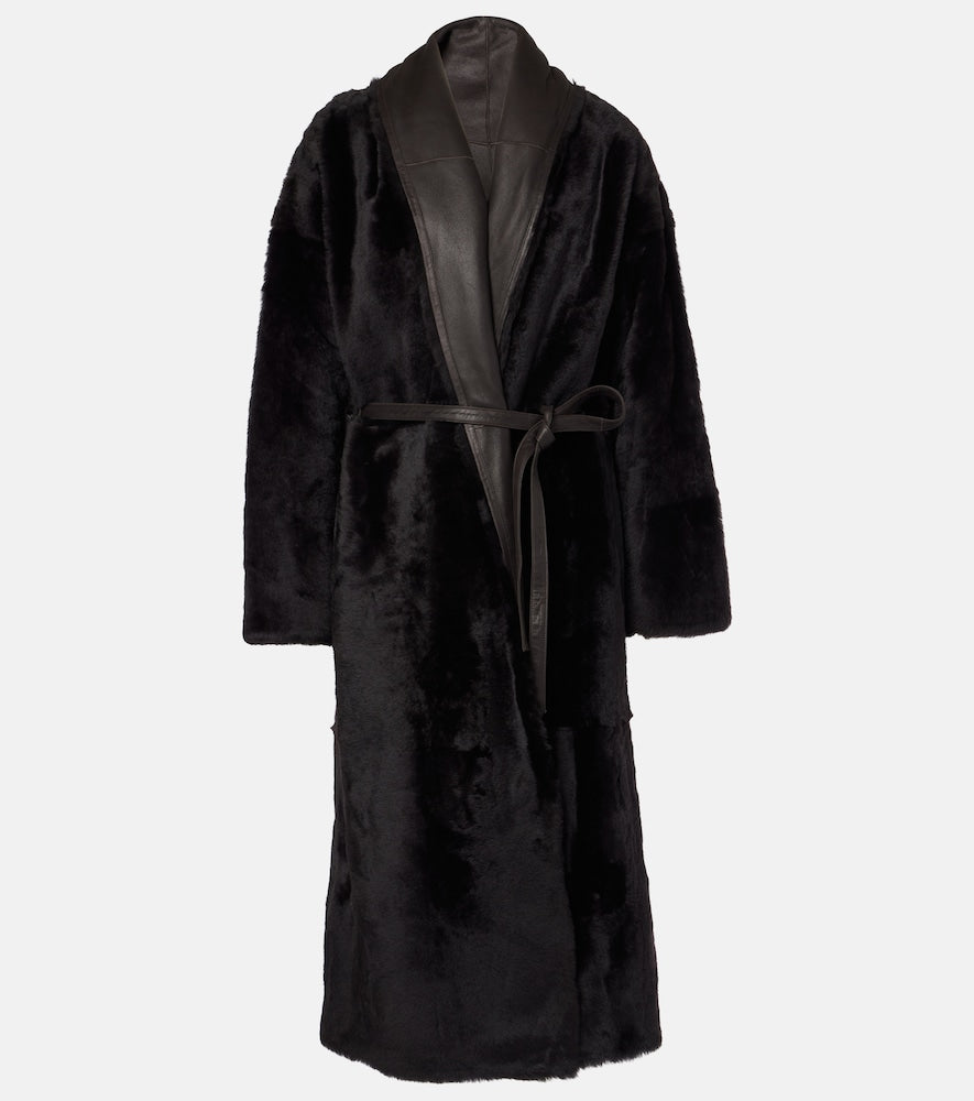 Yves Salomon Leather-trimmed shearling coat - 伊夫·萨洛蒙皮革饰边羊毛皮大衣