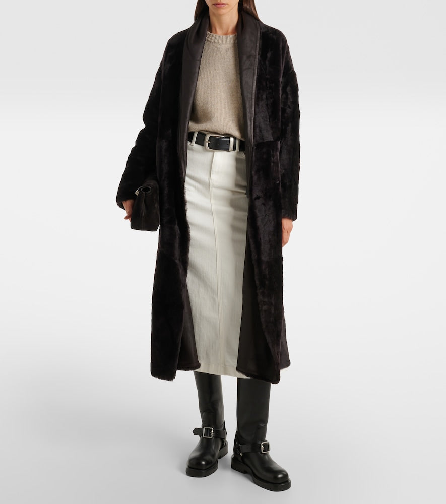 Yves Salomon Leather-trimmed shearling coat