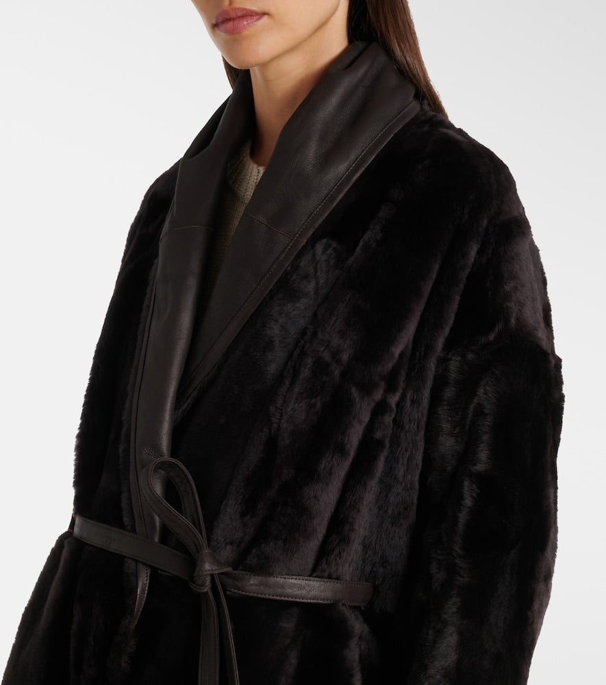 Yves Salomon Leather-trimmed shearling coat