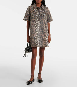 Ganni Leopard-print denim minidress