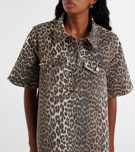 Ganni Leopard-print denim minidress