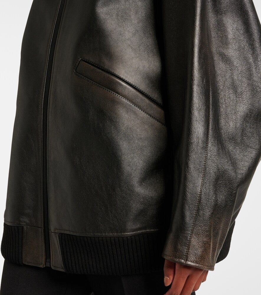 The Row Kengia leather bomber jacket