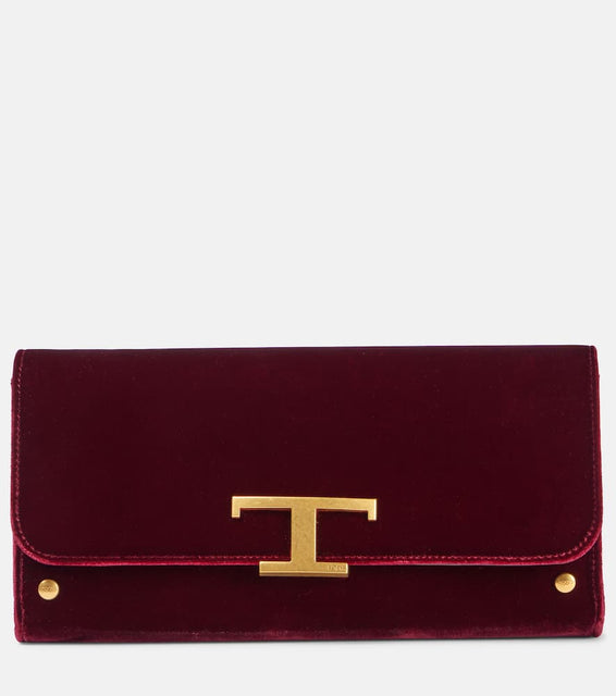 Tod's T Timeless Small velvet wallet on chain. Shop Tod's Clutches for women now.