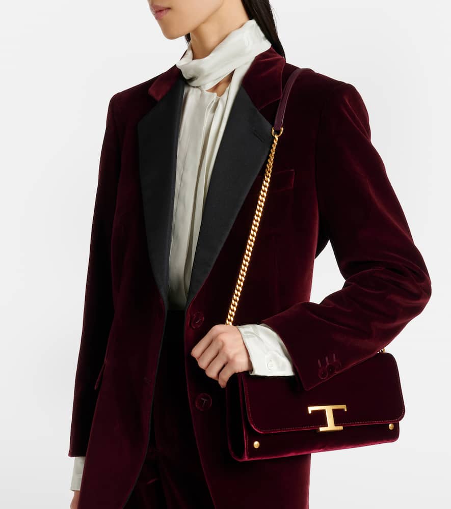 Tod's T Timeless Small velvet wallet on chain