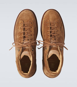 Brunello Cucinelli Corduroy-trimmed leather lace-up boots