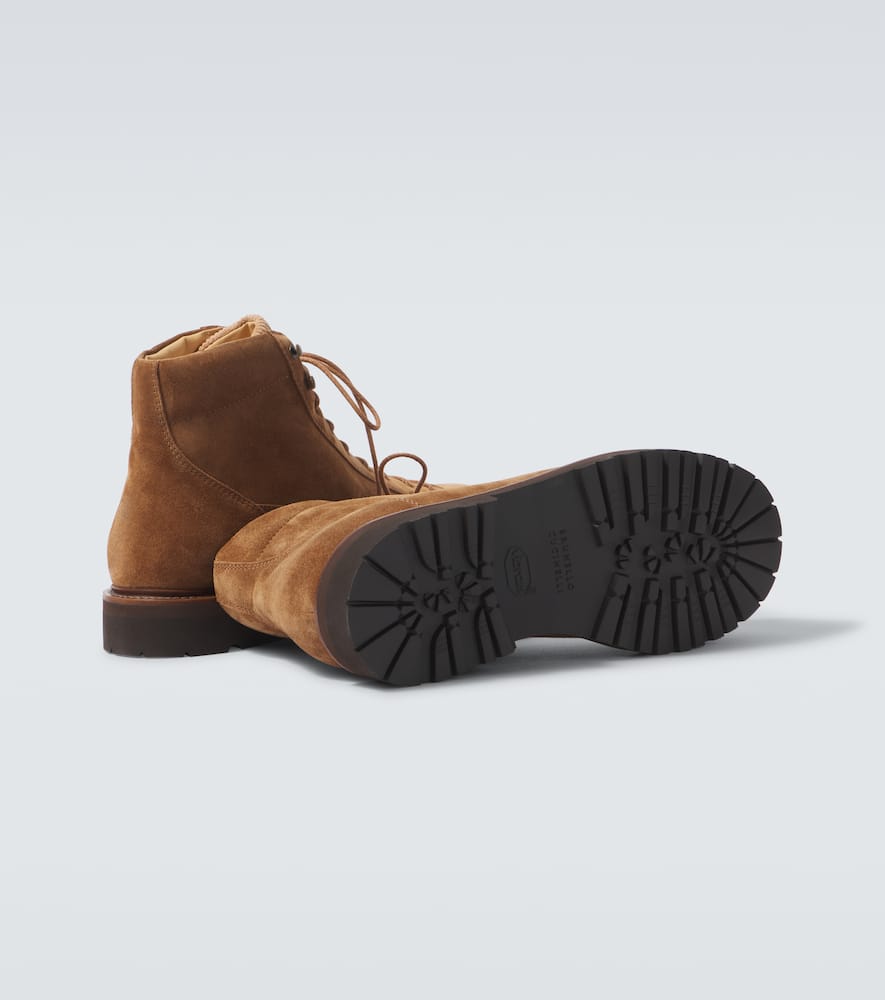 Brunello Cucinelli Corduroy-trimmed leather lace-up boots