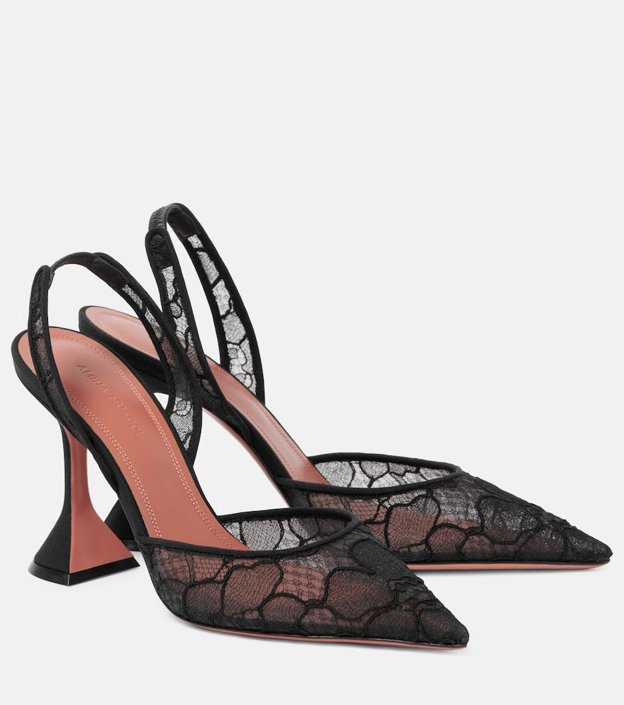Amina Muaddi Holli 95 lace slingback pumps - Amina Muaddi Holli 95 蕾丝露跟高跟鞋