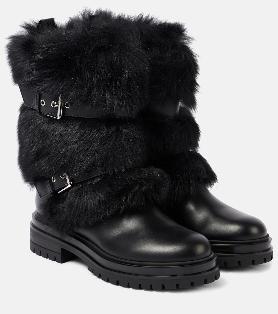 Gianvito Rossi Maverick leather and shearling biker boots - Gianvito Rossi Maverick 皮革和羊毛机车靴