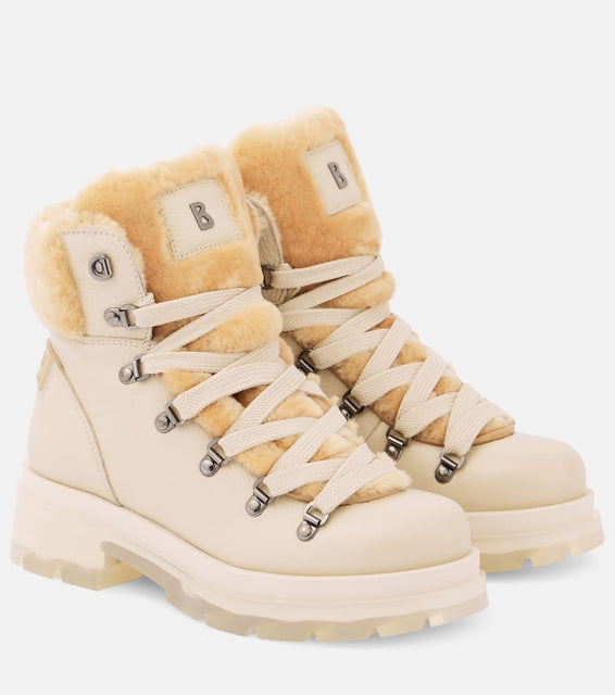 Bogner Shearling-trimmed leather ankle boots