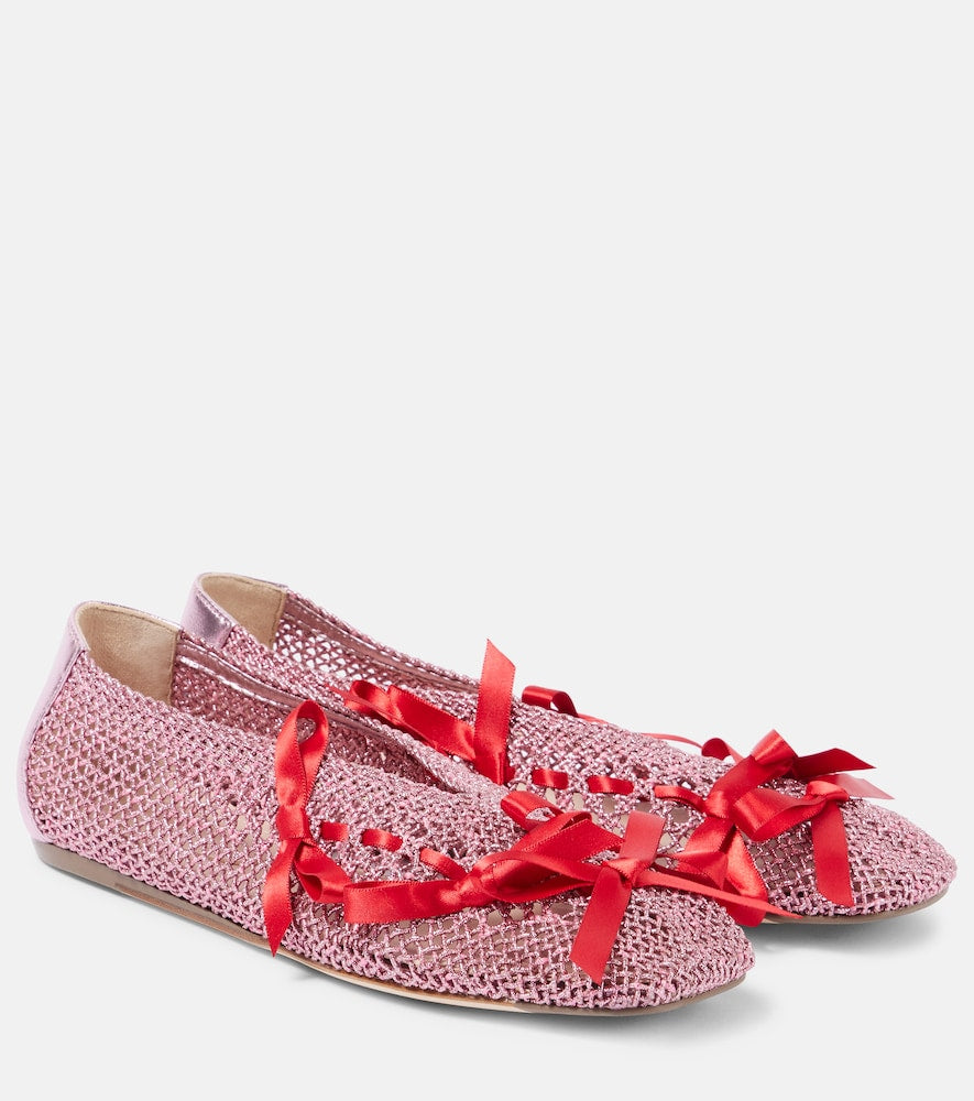 Simone Rocha Bow-detail crochet ballet flats