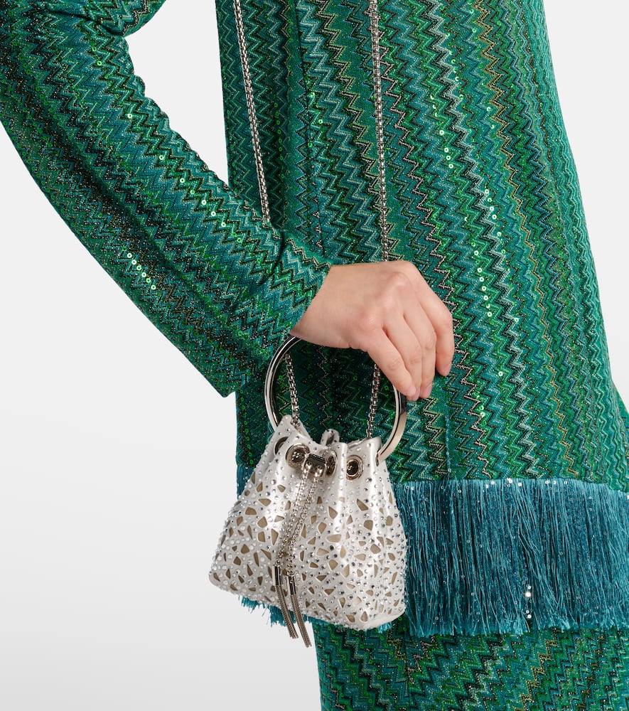Jimmy Choo Bon Bon Micro laser-cut satin bucket bag