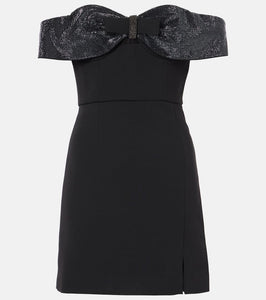 Self-Portrait Bow-detail off-shoulder cr√É¬™pe minidress