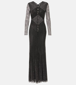 Self-Portrait Embellished fishnet gown