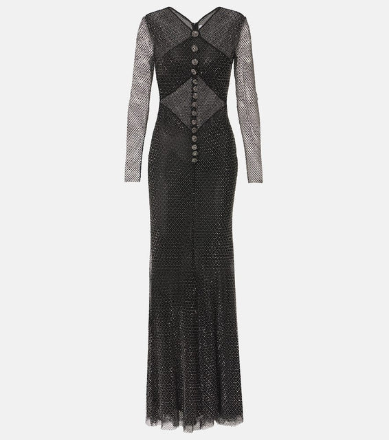 Self-Portrait Embellished fishnet gown