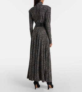 Norma Kamali Belted checked midi dress