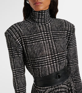 Norma Kamali Belted checked midi dress