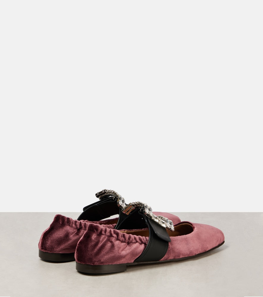 Dolce&Gabbana Embellished leather-trimmed velvet flats