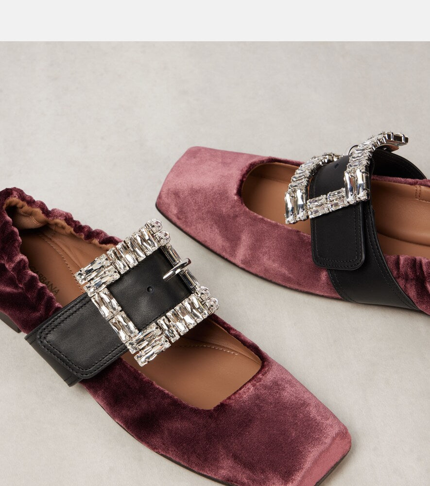 Dolce&Gabbana Embellished leather-trimmed velvet flats