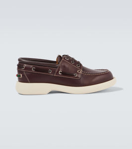 Gucci Web Stripe leather boat shoes