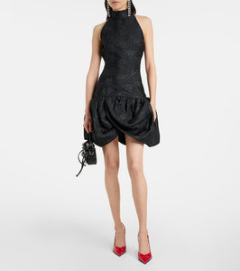 Rotate Floral draped jacquard minidress