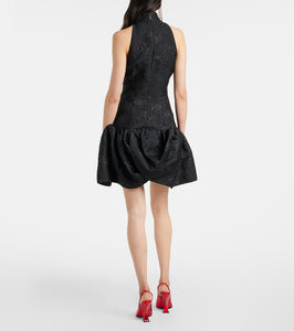 Rotate Floral draped jacquard minidress