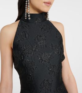 Rotate Floral draped jacquard minidress