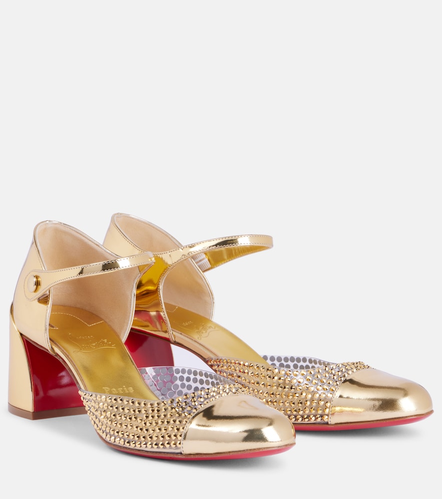 Christian Louboutin Miss MJ Strass mirrored leather and PVC pumps - Gold Mid Heel Pumps