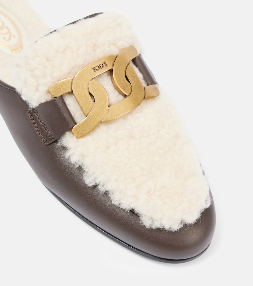 Tod's Catena shearling and leather mules