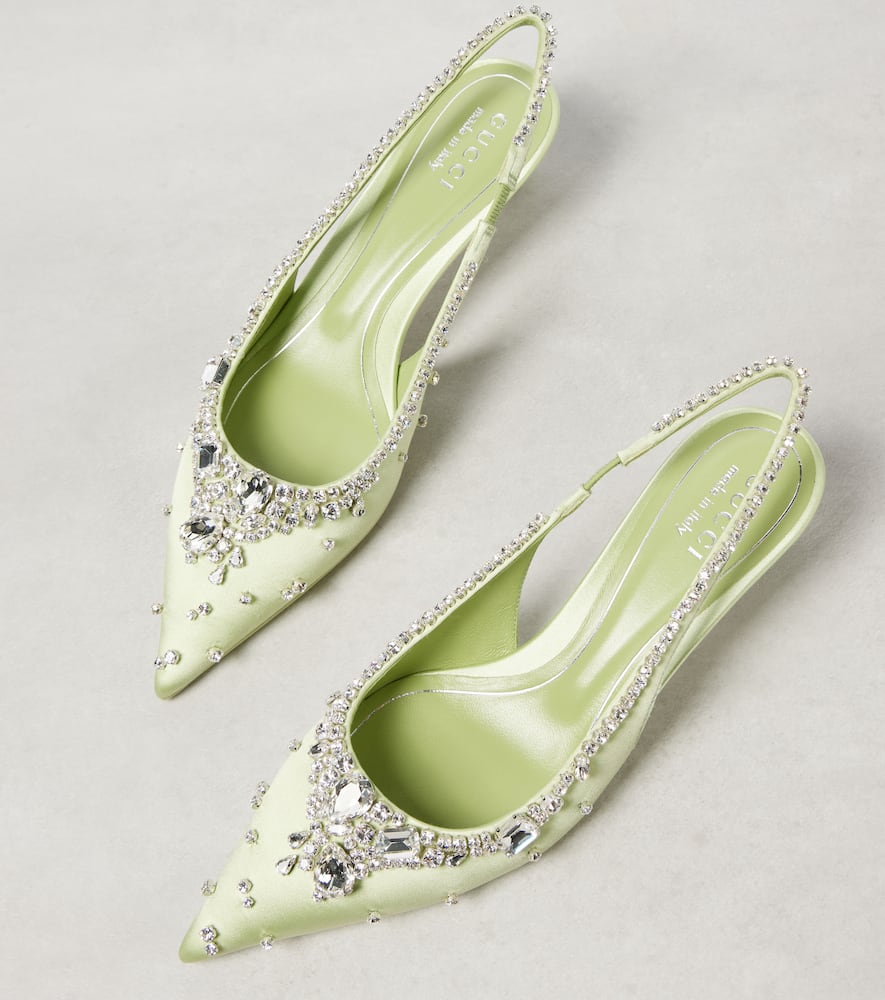Gucci Crystal-embellished satin slingback pumps
