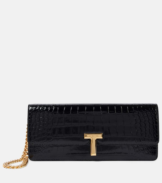 Tom Ford Wallis croc-effect patent leather clutch. Shop Tom Ford Clutches for women now.