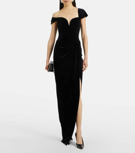 Alex Perry Asymmetric velvet bustier gown