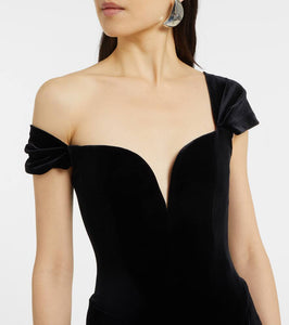 Alex Perry Asymmetric velvet bustier gown