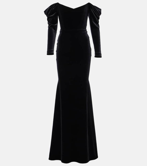 Alex Perry Draped off-shoulder velvet gown