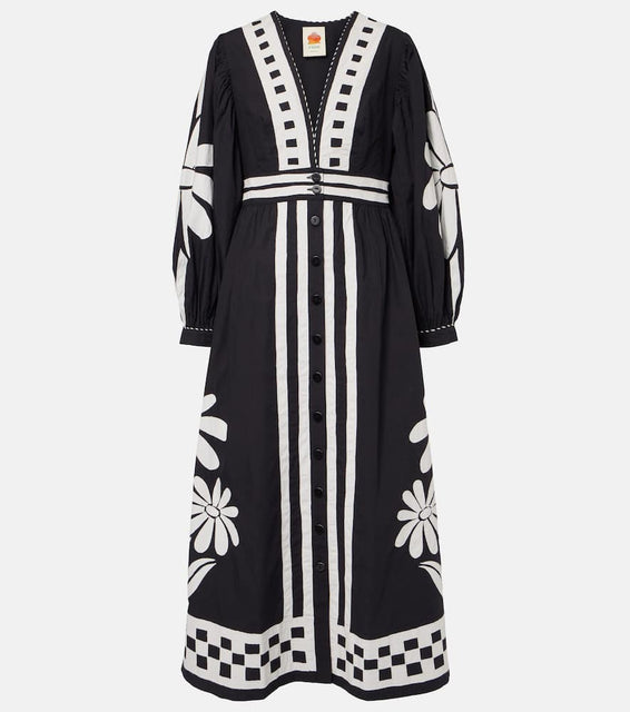 Farm Rio Nature Black printed cotton maxi dress