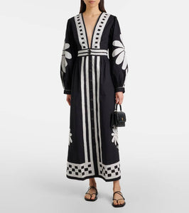 Farm Rio Nature Black printed cotton maxi dress