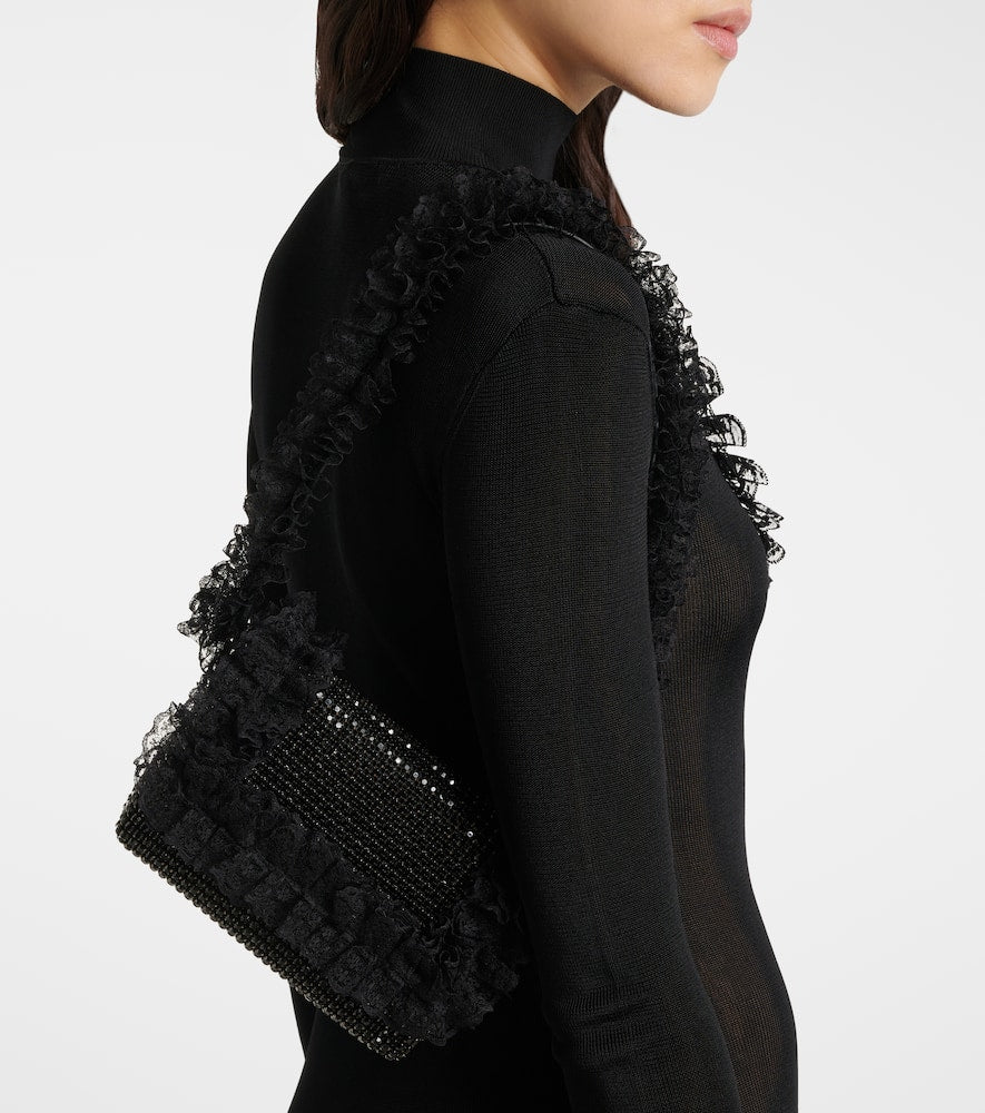 Self-Portrait Embellished lace shoulder bag