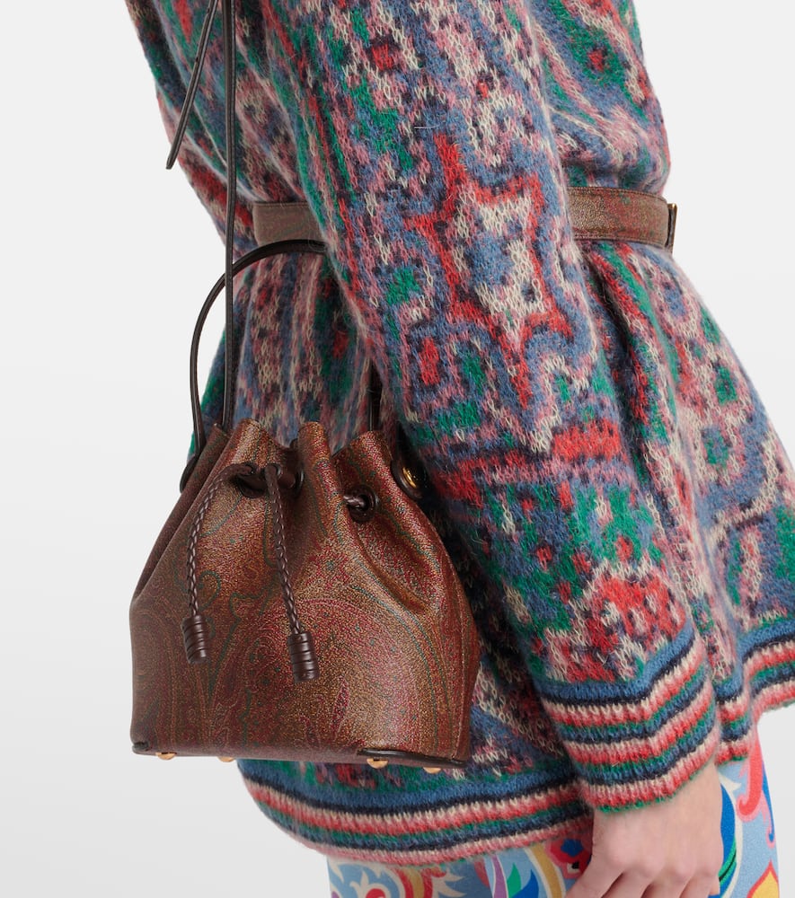 Etro Mini paisley jacquard and canvas bucket bag