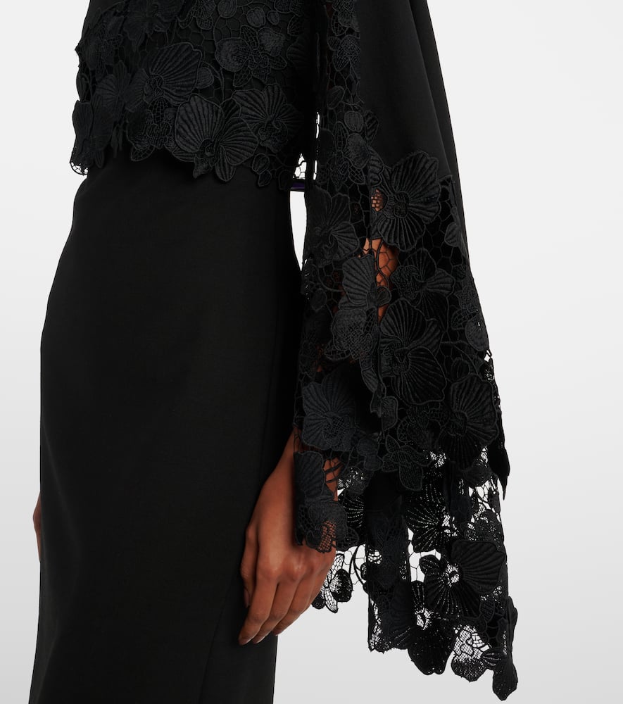 Oscar de la Renta Floral guipure wool midi dress