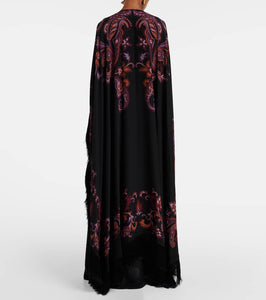 Etro Paisley caped fringed silk gown