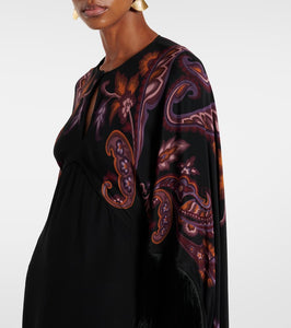 Etro Paisley caped fringed silk gown