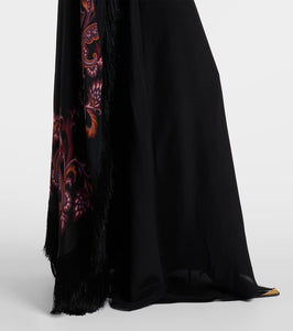 Etro Paisley caped fringed silk gown