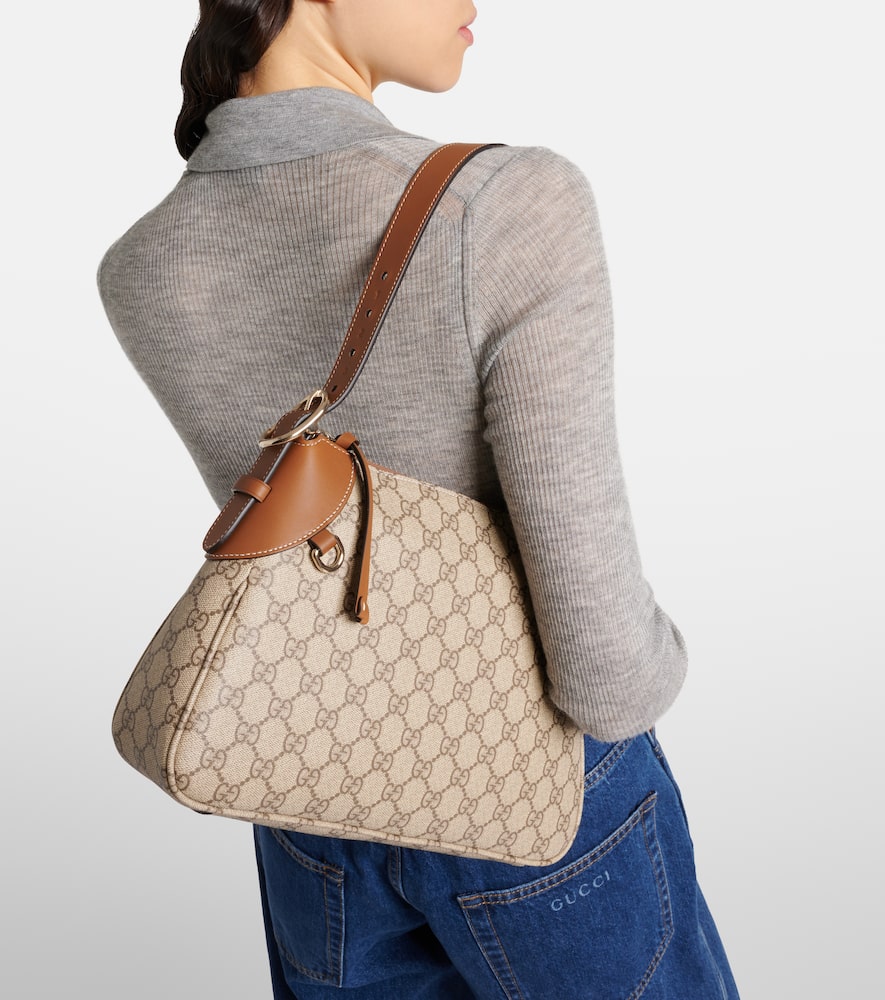 Gucci GG Canvas Medium leather-trimmed shoulder bag