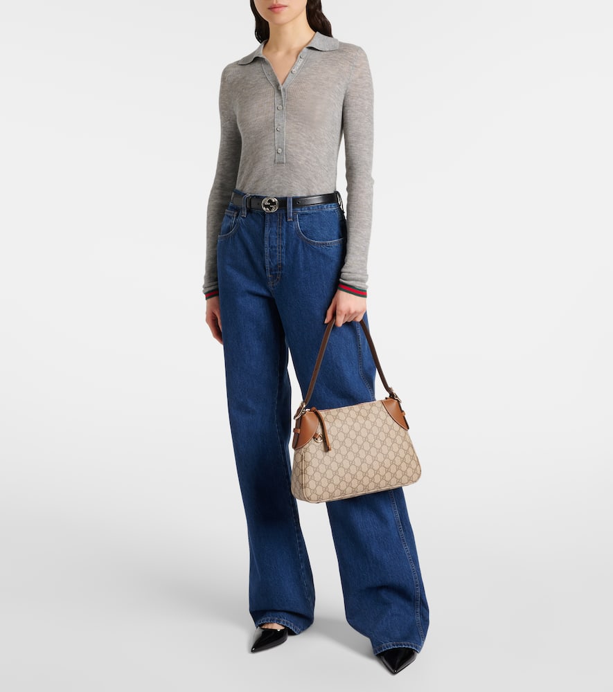 Gucci GG Canvas Medium leather-trimmed shoulder bag