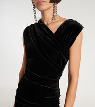 Ganni Asymmetric ruched velvet midi dress