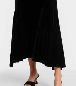 Ganni Asymmetric ruched velvet midi dress