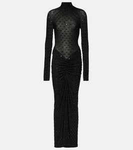 Alaia Embellished ruched jersey maxi dress